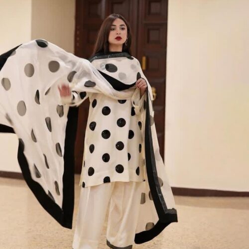 3-Piece Organza Dress – Brush Pant Style Shirt & Dupatta with Kattan Patch Work | Elegant Formal Wear