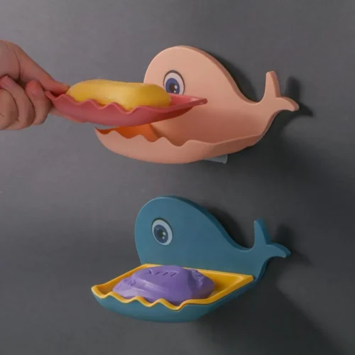 Fish Shape Wall-Mounted Soap Holder – Double Layer Drainage, Waterproof PP Dish Tray